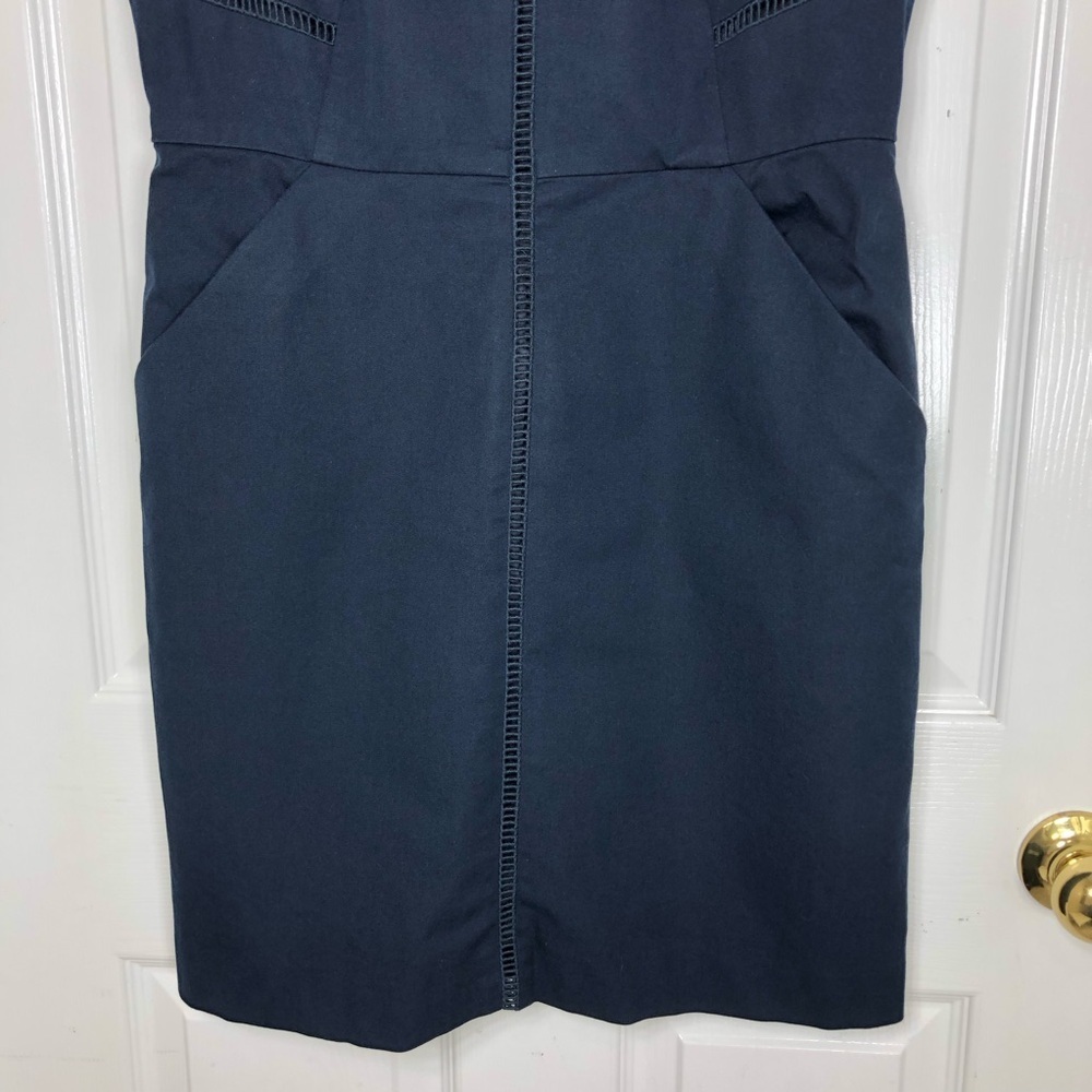 J Crew Cotton Blend Navy Blue Ladder Stitch Pockets Sheath Career Dress 10P - Picture 4 of 15